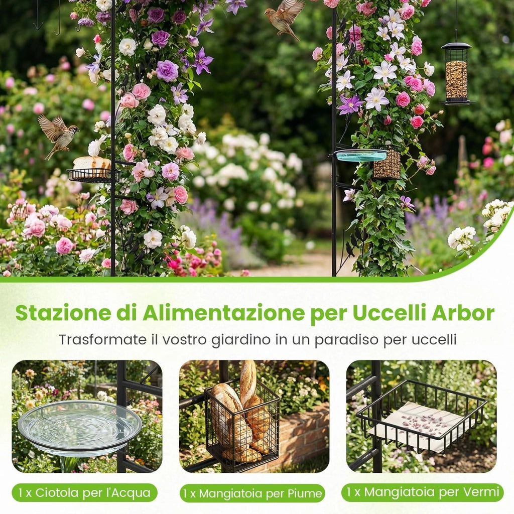 Pergolato a Arco da Giardino, Pergola da Esterno Decorativa in Metallo per Piante Rampicanti, Arco da Esterno per Feste, Matrimonio (Nero, Modello 1)