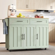 Carrello da cucina multifunzionale con piano pieghevole 129x71x91;5 cm in MDF verde antico