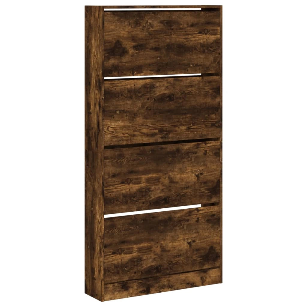 Scarpiera mobile contenitore per scarpe mobile per ingresso/corridoio/soggiorno 4 cassetti a ribalta marrone fumé 02_0021365