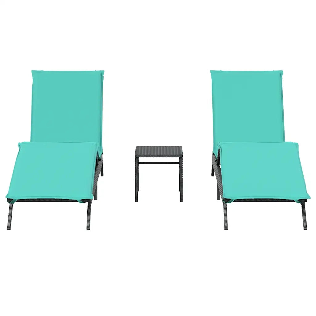 Lettini Prendisole 2 pz con Tavolino Nero in Polyrattan 4002718