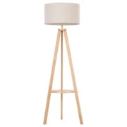 Lampada da Terra con Ripiano Intermedio Paralume in Lino Interruttore a Pedale Risparmio Energetico Altezza 154cm, Legno, 50x50x154 cm