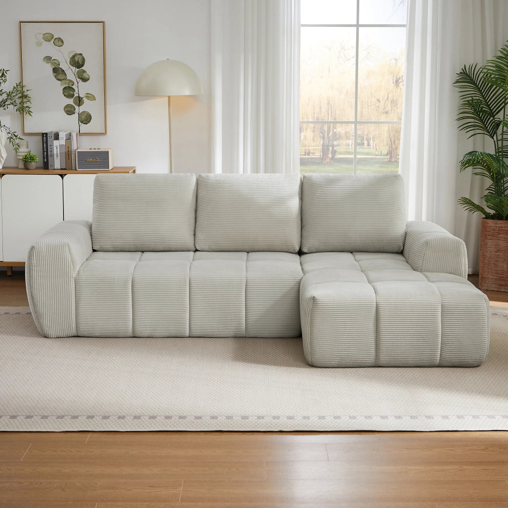 Divano angolare modulare in corduroy con design segmentato - per soggiorno e ufficio - beige