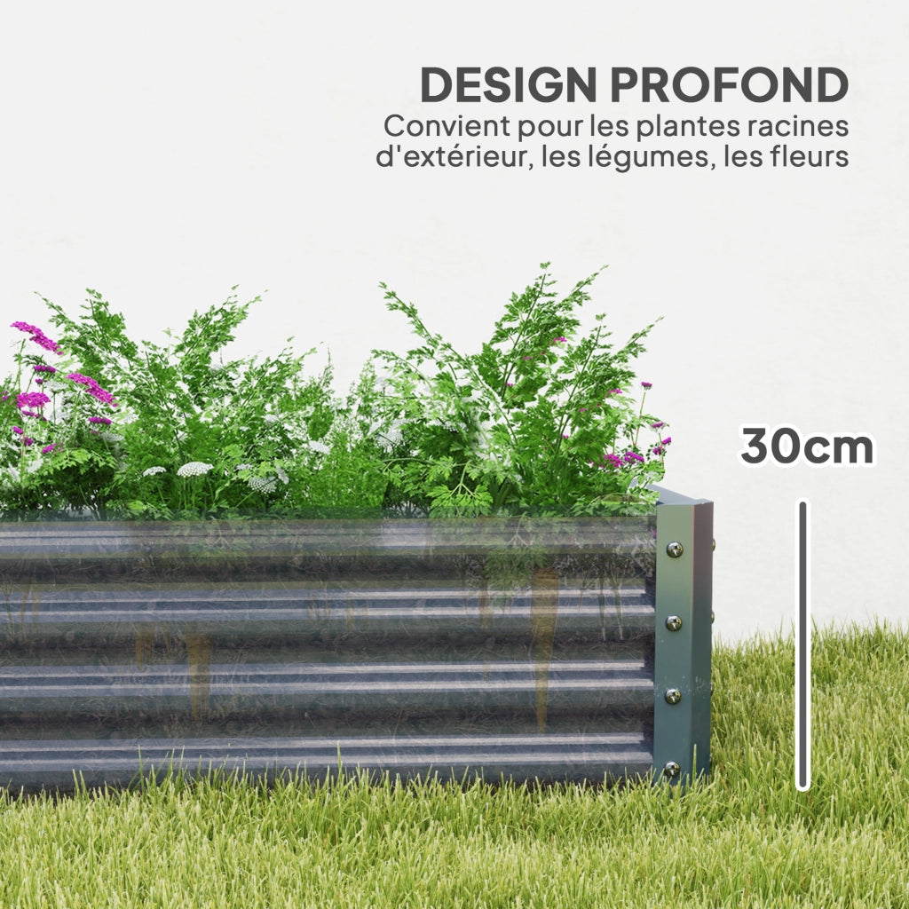 Letto da Giardino Rialzato ¨C Zephmum ¨C Grigio Argento Acciaio Galvanizzato 180x90x30 cm