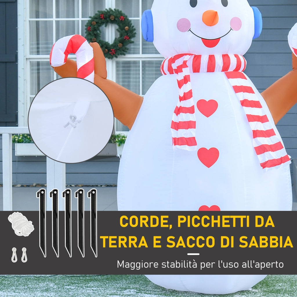 EasyComfort Pupazzo di Neve Gonfiabile 240cm, Decorazione Natalizia per Esterno con Luci a LED in Poliestere Impermeabile IP44