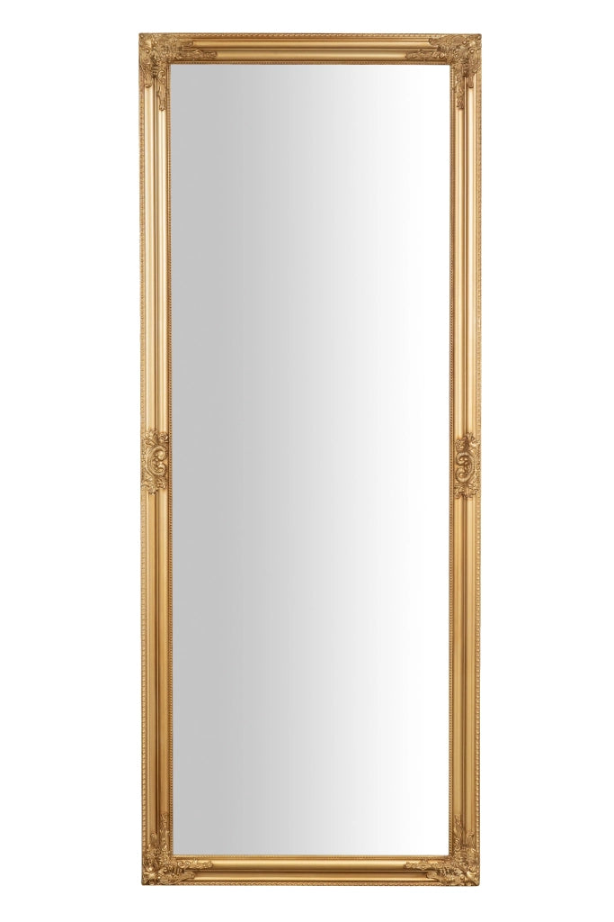 Biscottini Specchio Specchiera da parete e appendere verticale/orizzontale L73xPR4xH181 cm finitura foglia oro anticato.