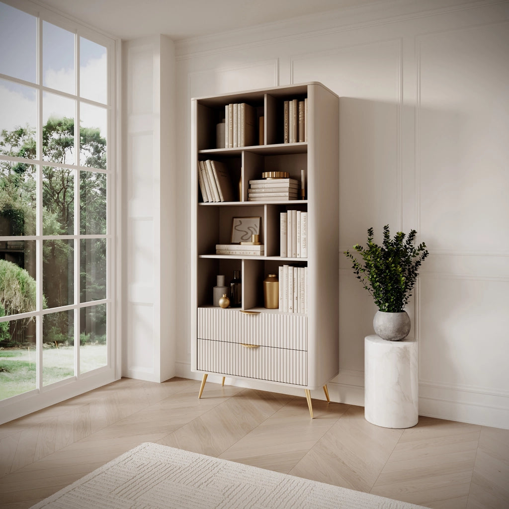 Biblioteca Kabavasi, Libreria 2 Cassetti, 88x38x194h cm Beige