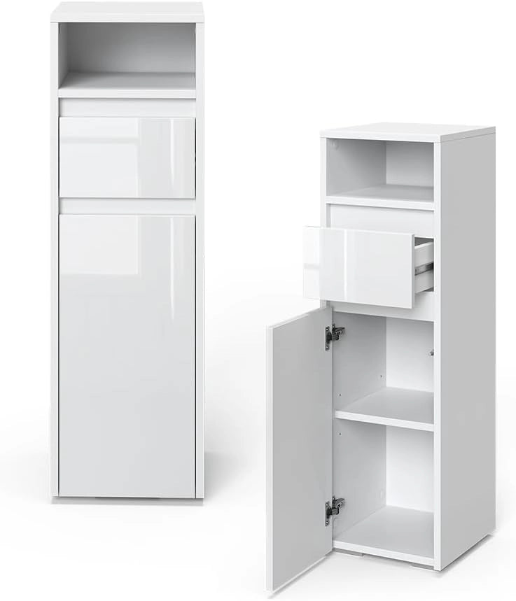 Mobiletto bagno Majest, Bianco lucido, 30.2 x 96.3 cm, per la conservazione di accessori da bagno e combinabile
