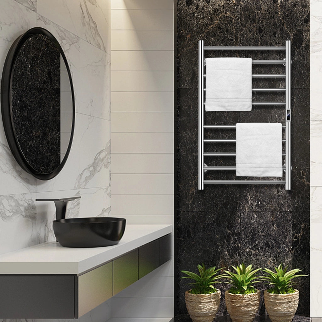 Termosifone elettrico riscaldato a 10 barre, Portasciugamani in acciaio inox con timer e display LCD Argento-Portasciugamani