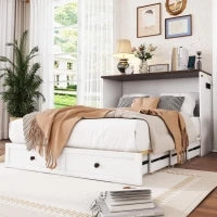 Letto a scomparsa 140x200 cm, letto a piattaforma mobile con cassetti e ripiani, trasformabile e salvaspazio, senza materasso, Bianco