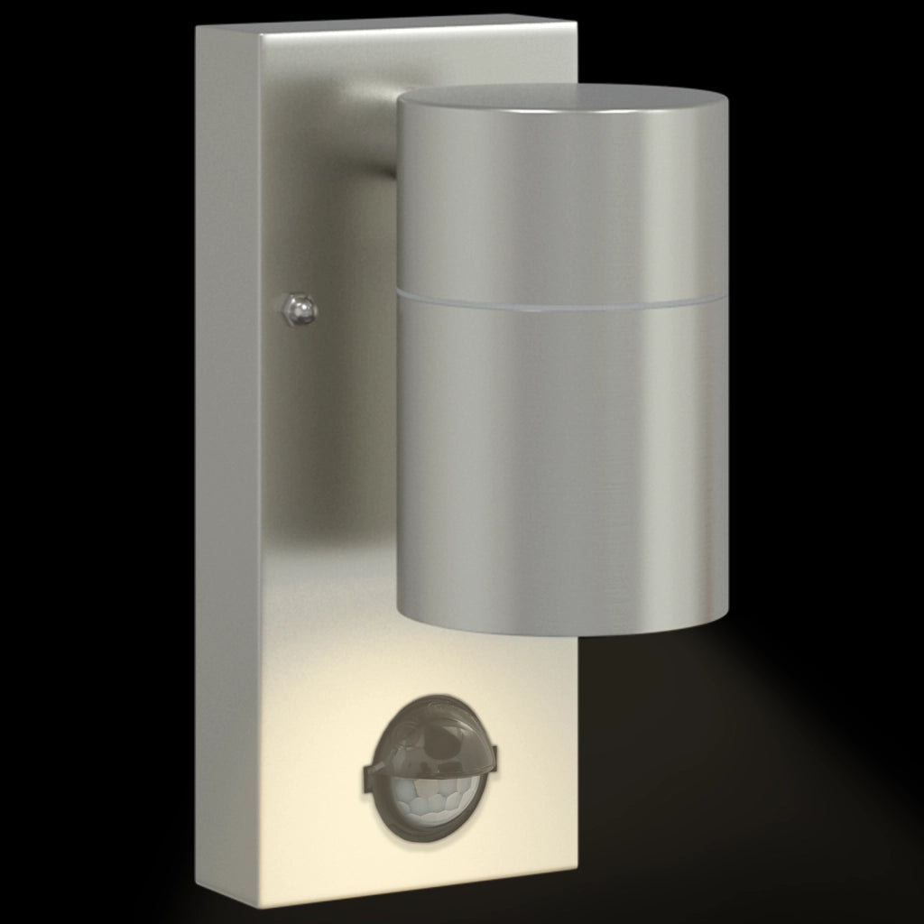 Lampade da parete esterne con sensore 2 pezzi argento acciaio inox IP44