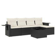 Set Divano da Giardino 6 pz | Set Salotto da Giardino con Cuscini Nero in Polyrattan