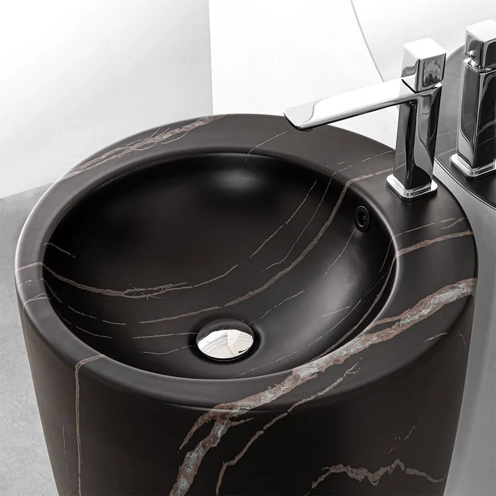 Lavandino freestanding da terra 50x85h cm effetto marmo nero Tokyo