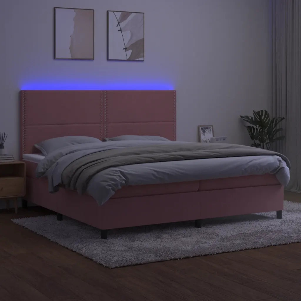 Letto a Molle con Materasso e LED Rosa 200x200 cm in Velluto 3136088
