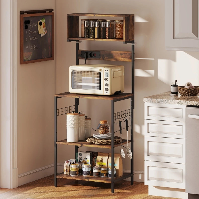 SCAFFALE CUCINA 60 x 42 x 153 cm Marrone Rustico con prese elettriche
