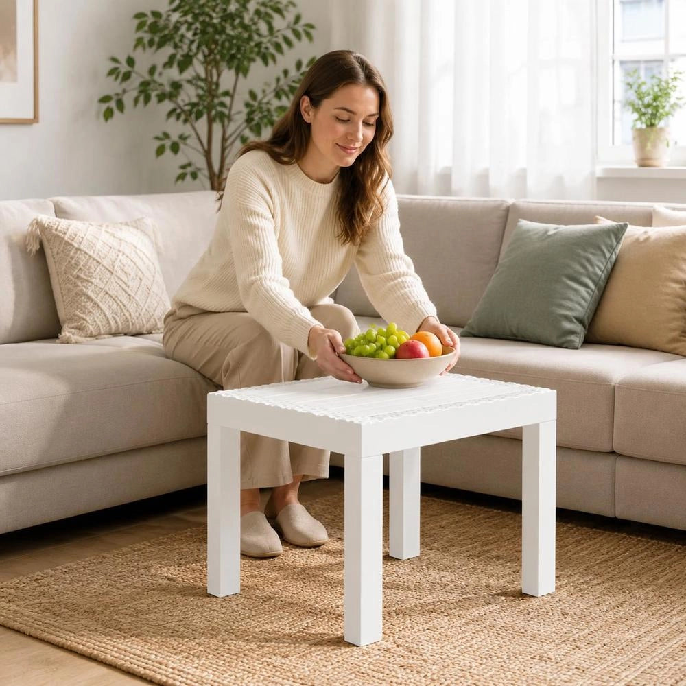 Garden Table White 59x47x40 Cm PP
