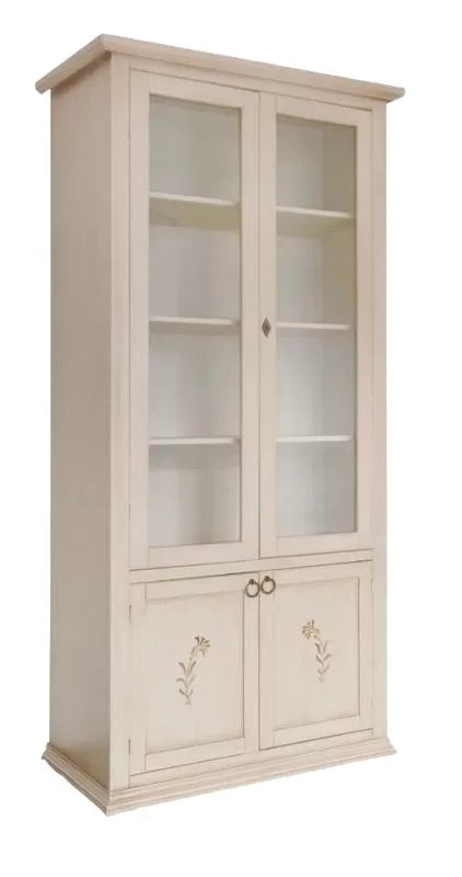 Vetrina 4 ante in legno shabby avorio anticato decorata 90x41x186 - Mobili 2G