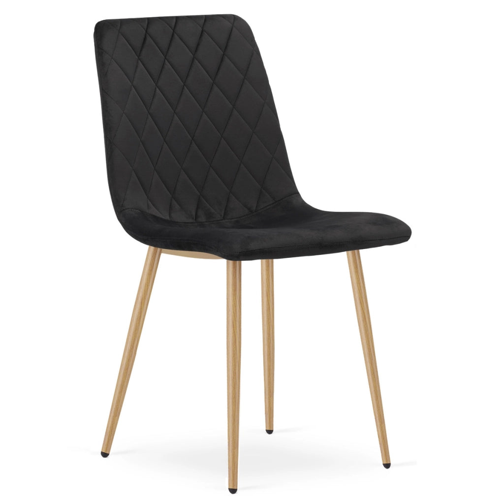 Sedia Turin in velluto nero con gambe effetto rovere