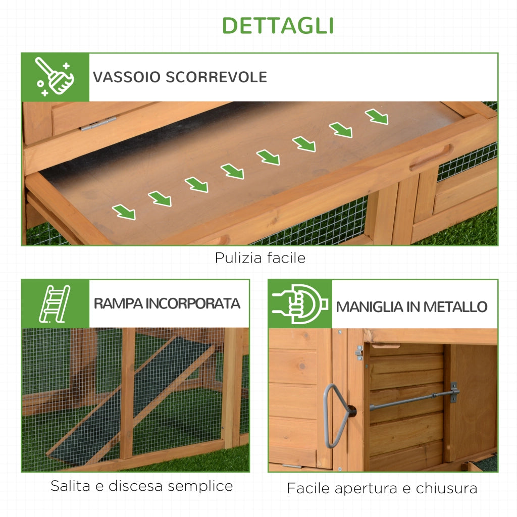 Easycomfort Pollaio da Giardino Gabbie per Galline da Esterno con Zona di Corsa e Nido in Legno 190×81×103cm