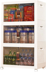 Cassa di archiviazione con coperchio, 189L cassa organizzatrice pieghevole, cassa organizzatrice, scatola di plastica, scatola di plastica con ruote e porte, archiviazione di libri, giocattoli, abbigliamento, scarpe, lenzuola da letto, 3 pezzi, bianca