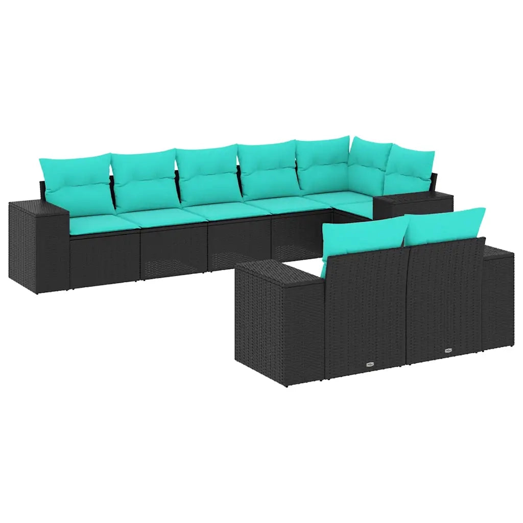 Set Divani da Giardino 8 pz con Cuscini Nero in Polyrattan 3222816