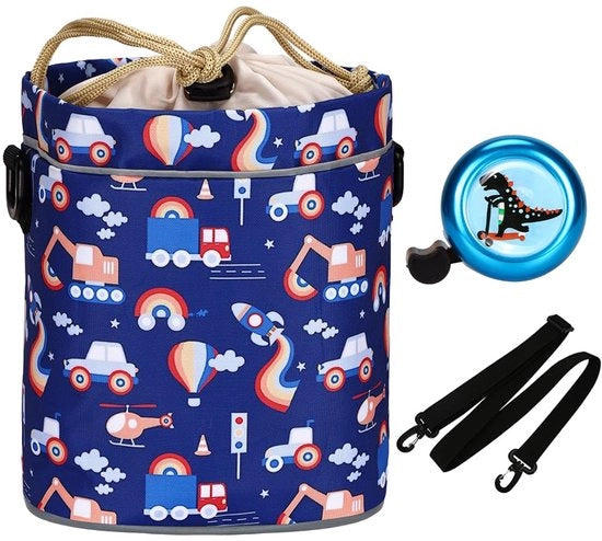 Set di accessori per bicicletta per bambini con casco, borsa da stiro con spallacci per bambine e bambini, cestino per bambini per bicicletta per bambini per step, bicicletta a pedali, triciclo, step