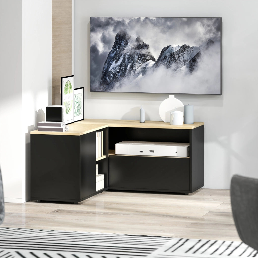 Mobile TV angolare ¨C Xylo ¨C 90x90x45 cm rovere nero con 2 ante 3 ripiani fino 40 pollici