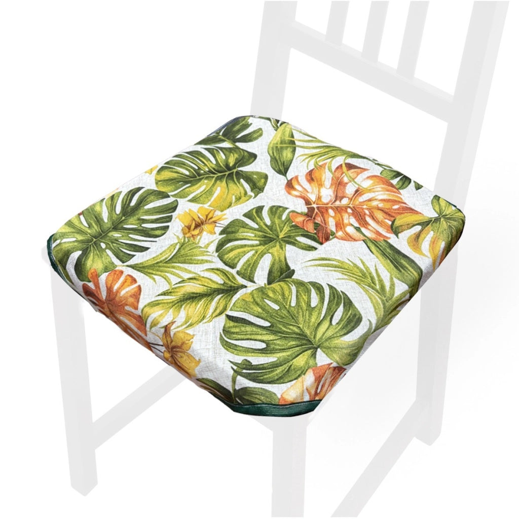 Set 6 Cuscini Sedia Cotone Foglie Palma Tropicali Multicolore Coprisedie Universali Lavabili