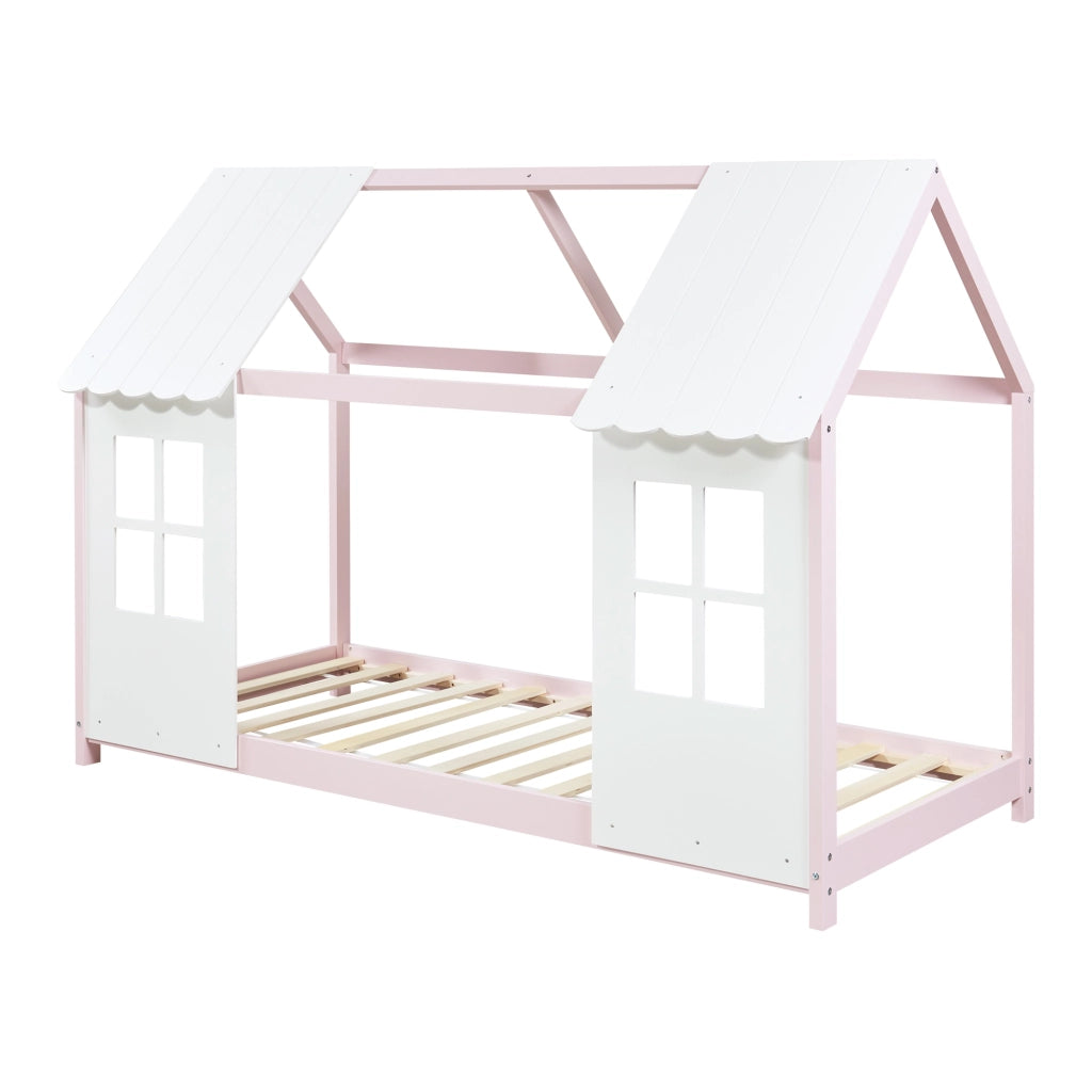 Letto Tostedt per Cameretta a Forma di Casetta Semiaperta 90 x 200 cm Rosa / Bianco [en.casa]