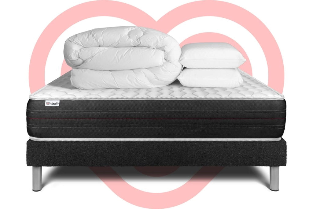 Pacchetto letto completo - Materasso 160x200cm + Box spring con doghe (kit) + 2 cuscini + Piumino - Vitalspring