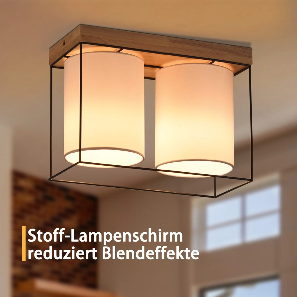 ZMH Lampada da soffitto vintage 2 fiamma E14 paralume tessuto industriale per soggiorno