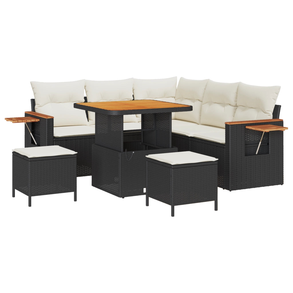 Set Divano Giardino 8 Pezzi Cuscini Nero Polyrattan Acacia