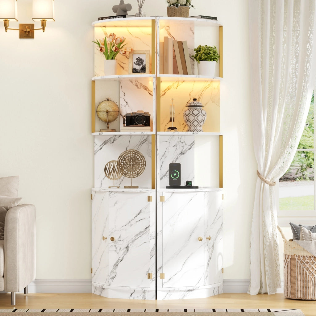 Mobile angolare con vani aperti e 2 ante - per cucina - in MDF - 38 x 38 x 180 cm - bianco