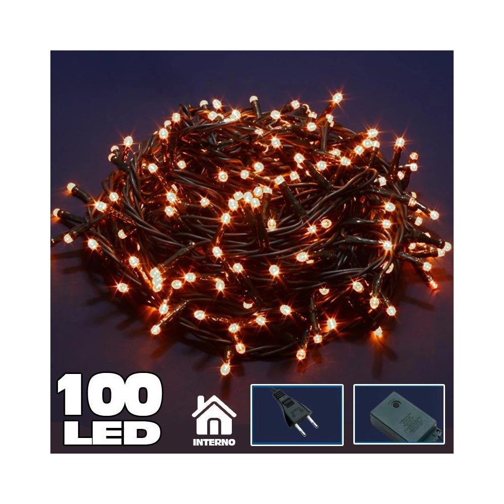Trade Shop - Catena Luminosa 100 Luci Led Lucciole Bianco Caldo Con Controller 8 Funzioni -