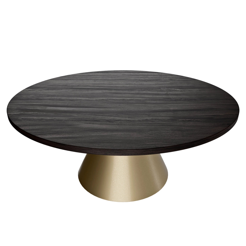 Artù Brass - Tavolo da pranzo rotondo ⌀ 120 cm in legno laminato con base a cono in metallo, top nero