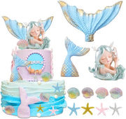 Mini figure di sirena con glitter per decorazione di torta - Decorazioni di torta per bambine e feste di compleanno - Articoli per festa con tema sirena