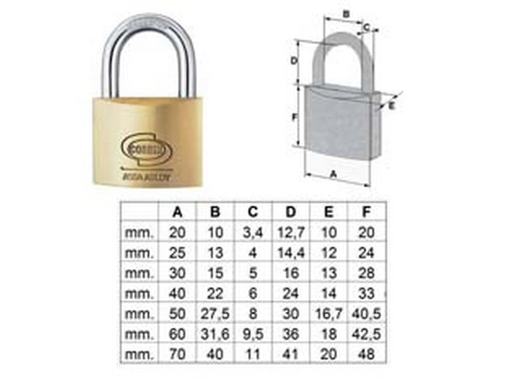 12pz lucchetto ottone arco normale prium pl110 - mm.20 (pl1102000) cod:ferx.fer172042