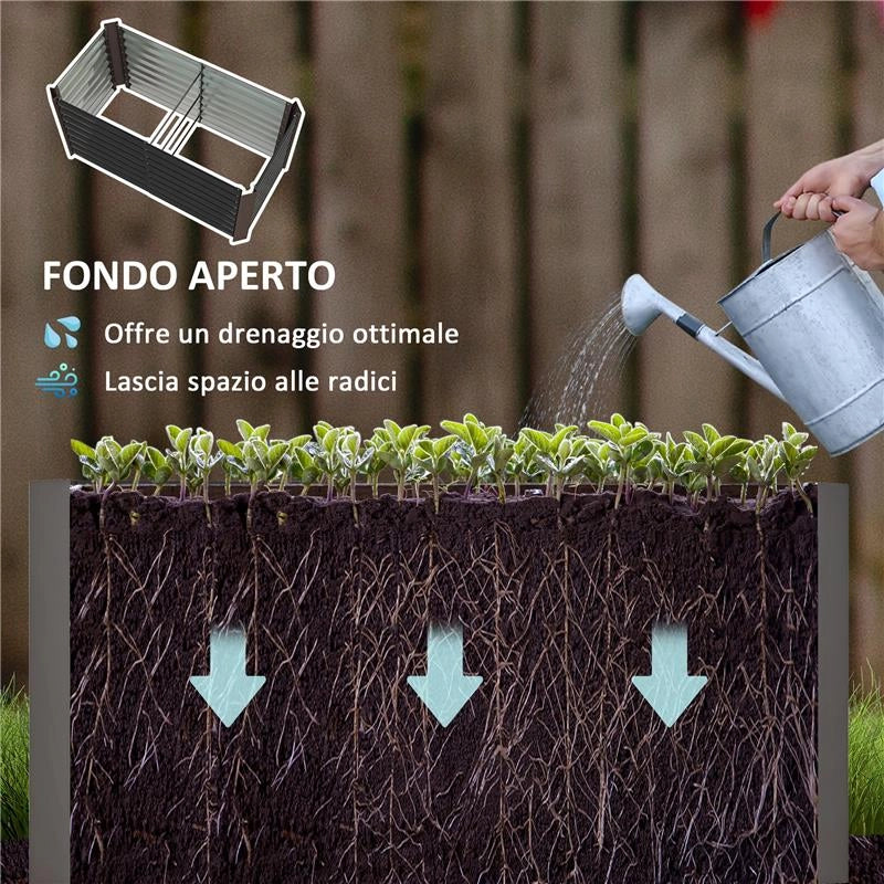 AIUOLA RIALZATA SET 2 PEZZI RETTANGOLARI SENZA FONDO IN ACCIAIO ZINCATO 120X60X60 CM GRIGIO SCURO