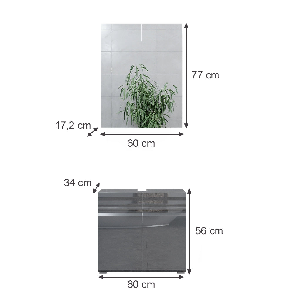 Vicco Set di mobili da bagno Antracite lucido 2 parti