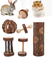 Set di Giocattoli in Legno per Hamster - Attività di Educazione per la Pulizia dei Denti - Set di 5 Giocattoli - Materiali di Qualità - Giocattoli per Animali Domestici