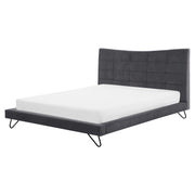 Letto 160 x 200 cm Velluto Grigio Struttura Imbottita Gambe A Forcella In Metallo Testiera Trapuntata
