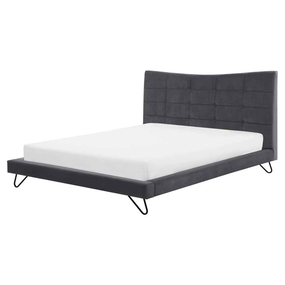 Letto 160 x 200 cm Velluto Grigio Struttura Imbottita Gambe A Forcella In Metallo Testiera Trapuntata