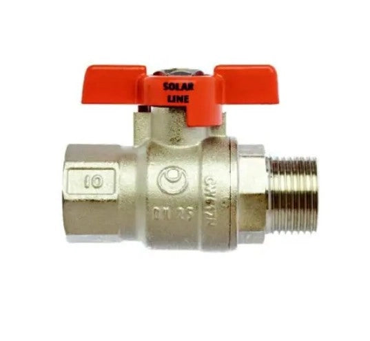 Valvola a sfera Solar Line con maniglia a farfalla realizzata in ottone per impianti solari MF  1/2"