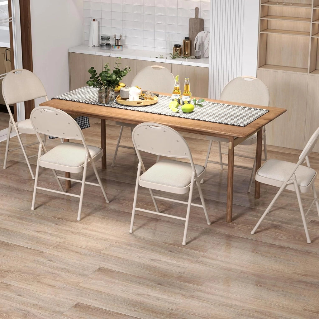 Set di 4 sedie pieghevoli in tessuto, sedie pieghevoli con sedile e schienale imbottito, sedie da pranzo con poggiapiedi telaio in metallo, 50 x 47 x 88,5 cm (Beige)