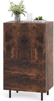 Credenza, cassettiera con 2 cassetti e 2 ante, con robusti piedini in metallo e protezione antiribaltamento, 60 x 41,5 x 102 cm (marrone)