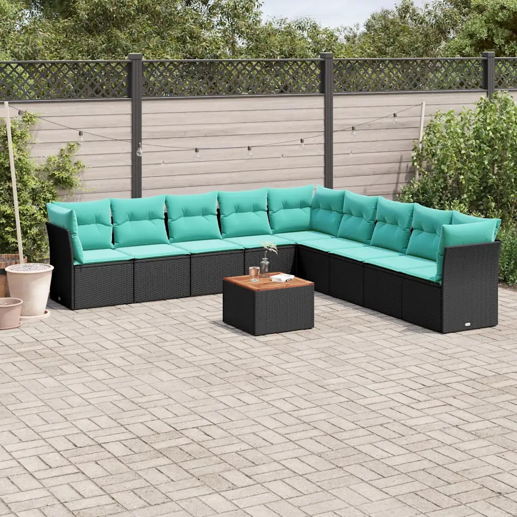 Set Divani da Giardino 10 pz con Cuscini Nero in Polyrattan 3256022