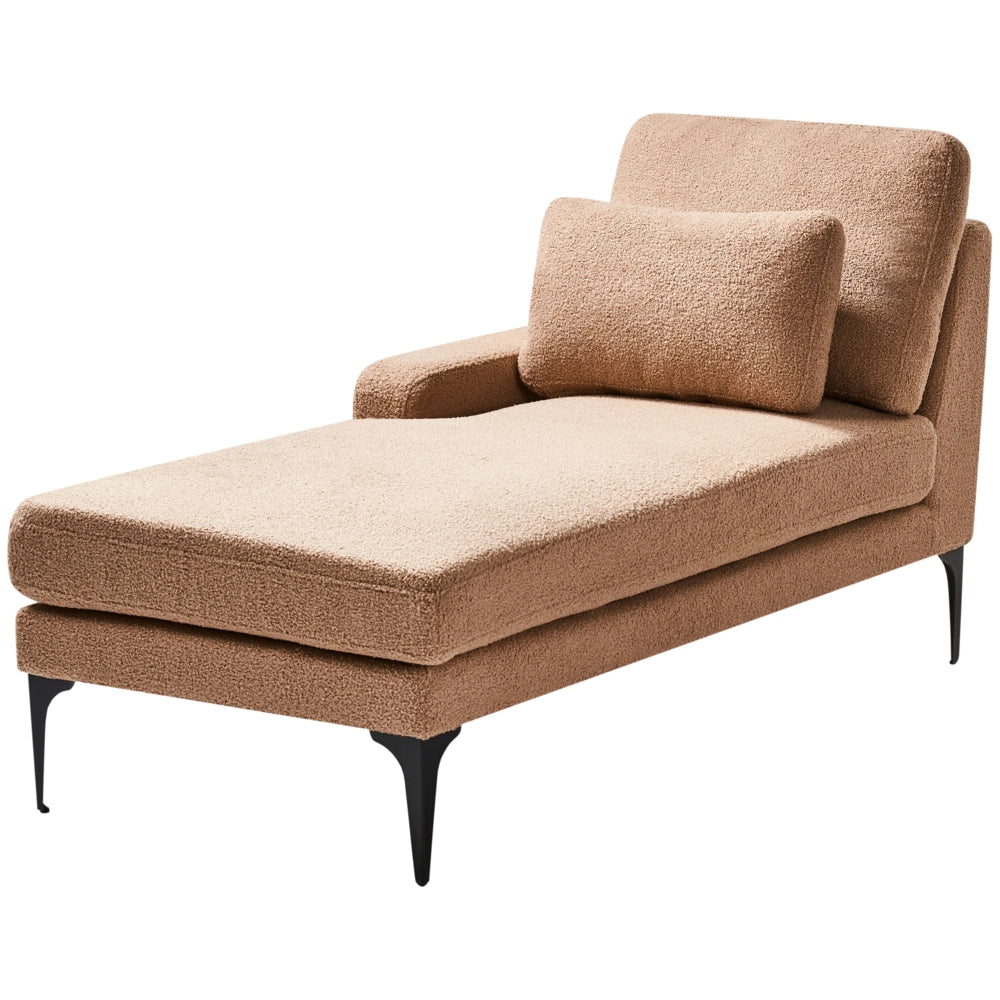 Chaise Lounge a destra Tappezzeria in bouclé beige sabbia con rivestimento in acqua Gambe in metallo con cuscini