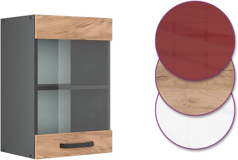 Mobile da cucina in vetro R-Line, Quercia dorata, 40 cm, per la libera combinazione all'interno di sistemi cucina modulari