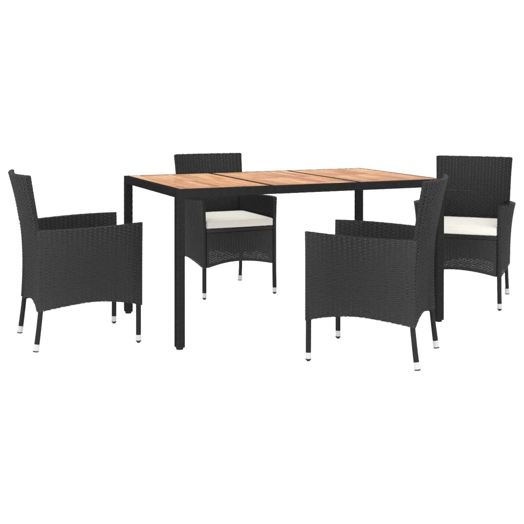 Set da Pranzo da Giardino 5 pz | Set Salotto da Giardino Nero con Cuscini in Polyrattan