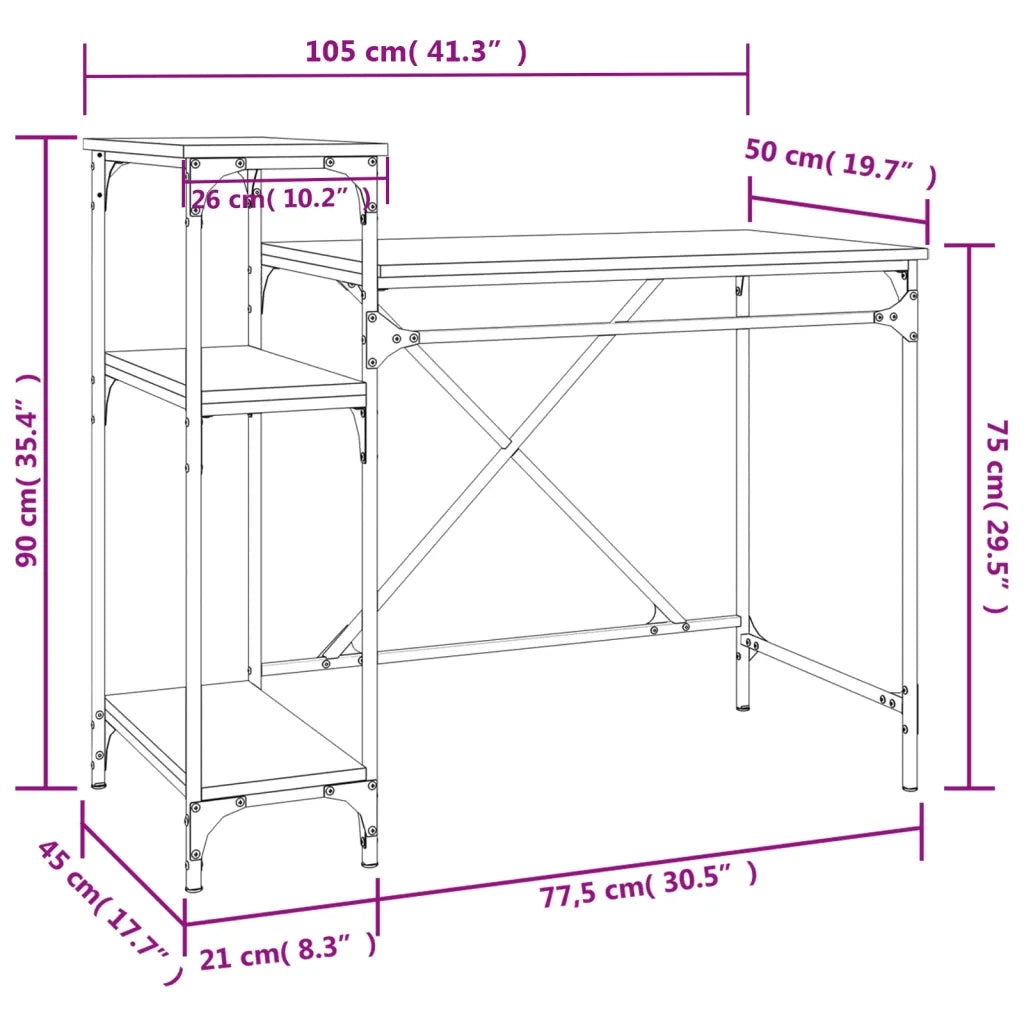 Scrivania Ripiani Nera 105x50x90 cm Legno Multistrato e Ferro 826714
