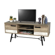 Mobile TV stile scandinavo con 2 porte e 2 scaffali color quercia invecchiata – Collezione UMÉA 120x55x40 cm